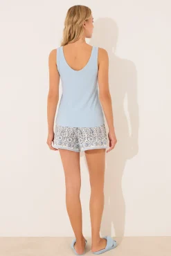 Pijama corto tirantes algodón paisley azul