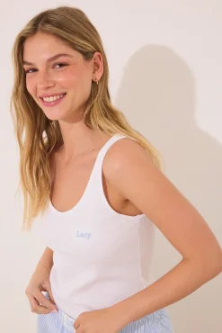 Pijama corto tirantes algodón azul rayas