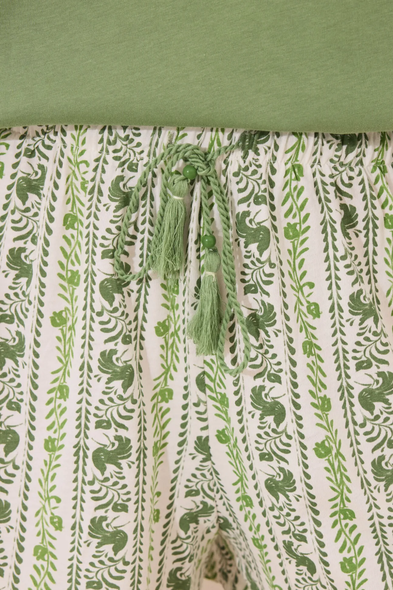 Pijama corto tirantes algodón pliegues verde
