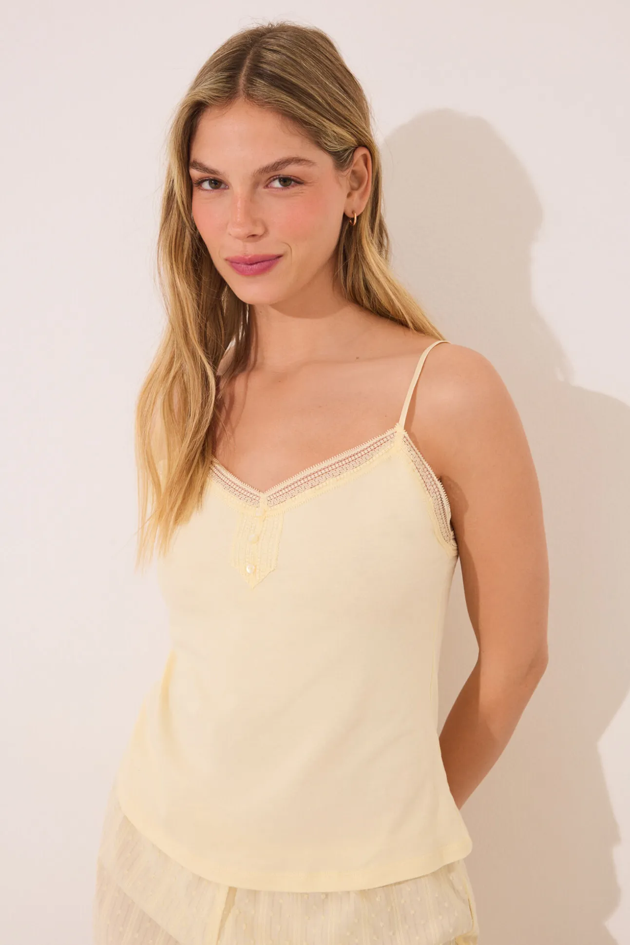 Pijama corto tirantes algodón amarillo