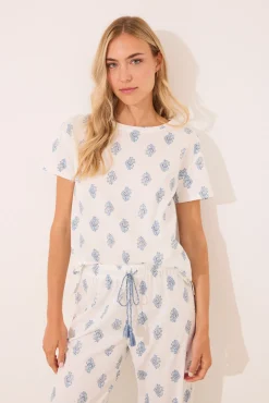Pijama largo 100% algodón blanco paisley