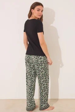 Pijama largo algodón canalé negro