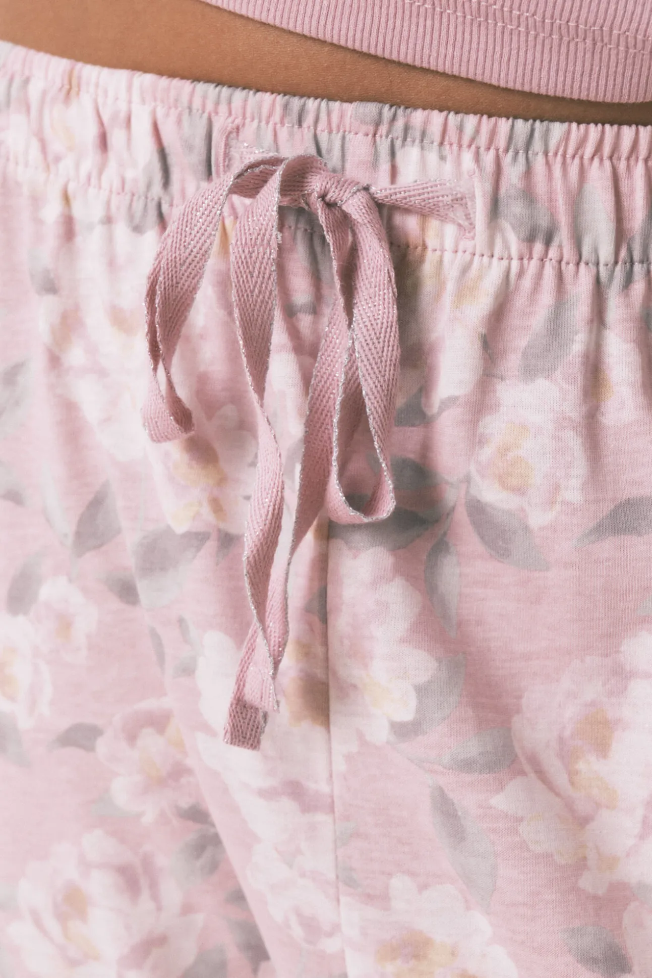 Pijama largo algodón estampado floral rosa