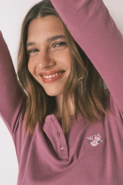 Pijama largo algodón estampado cuadros rosa