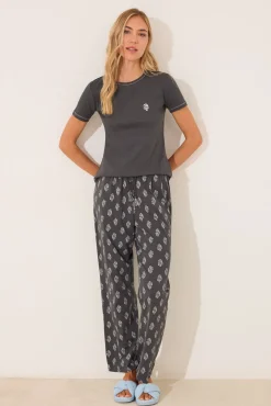 Pijama largo algodón gris paisley