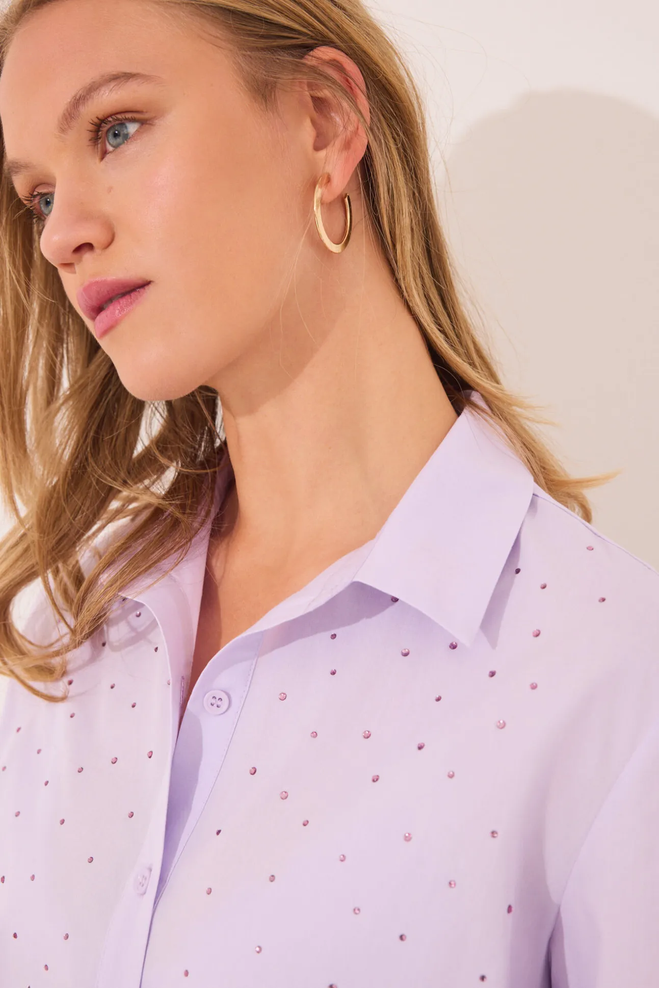 Pijama largo camisero lila strass