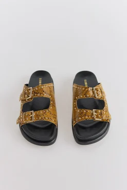Sandalia de piel estampado serpiente