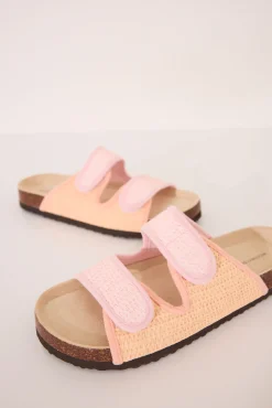 Sandalias bio efecto rafia rosa salmón