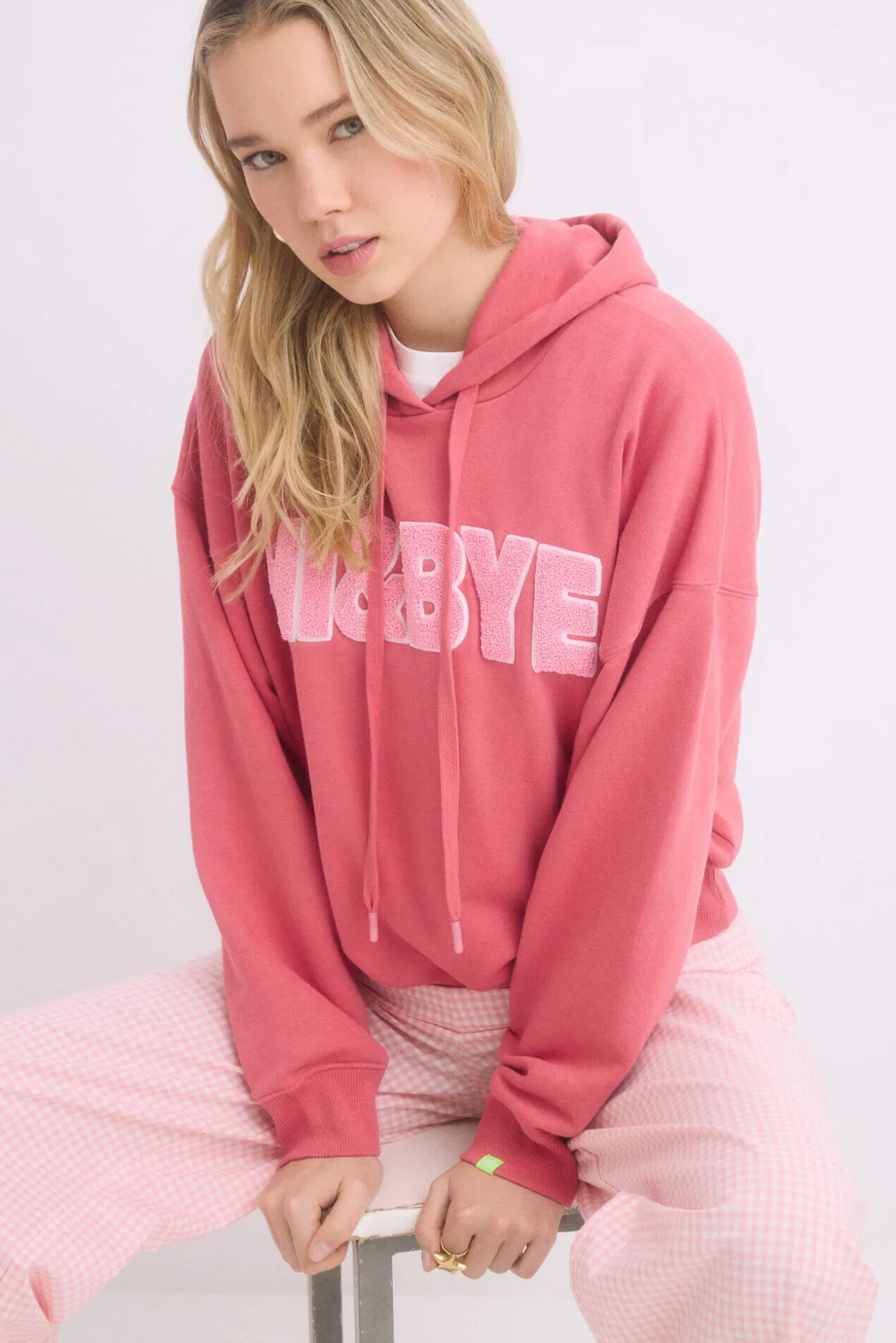 Sudadera capucha felpa algodón rosa