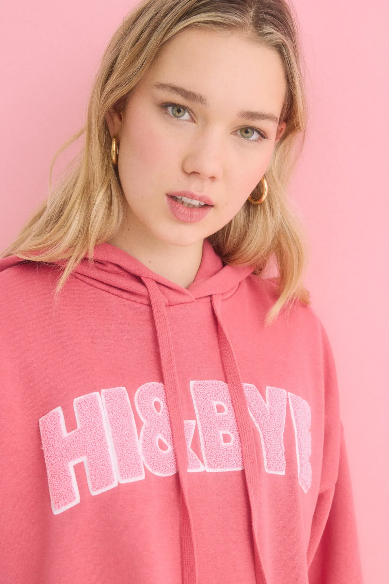 Sudadera capucha felpa algodón rosa