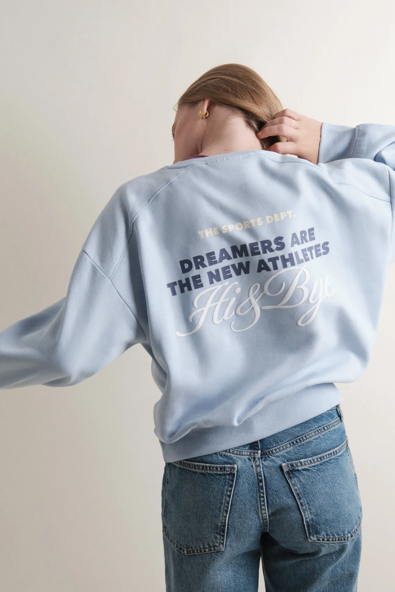 Sudadera corta felpa algodón azul claro