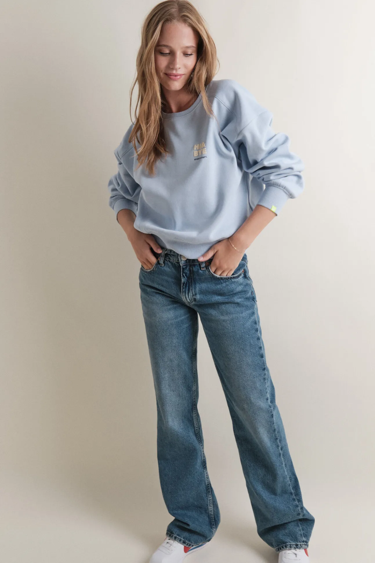 Sudadera corta felpa algodón azul claro