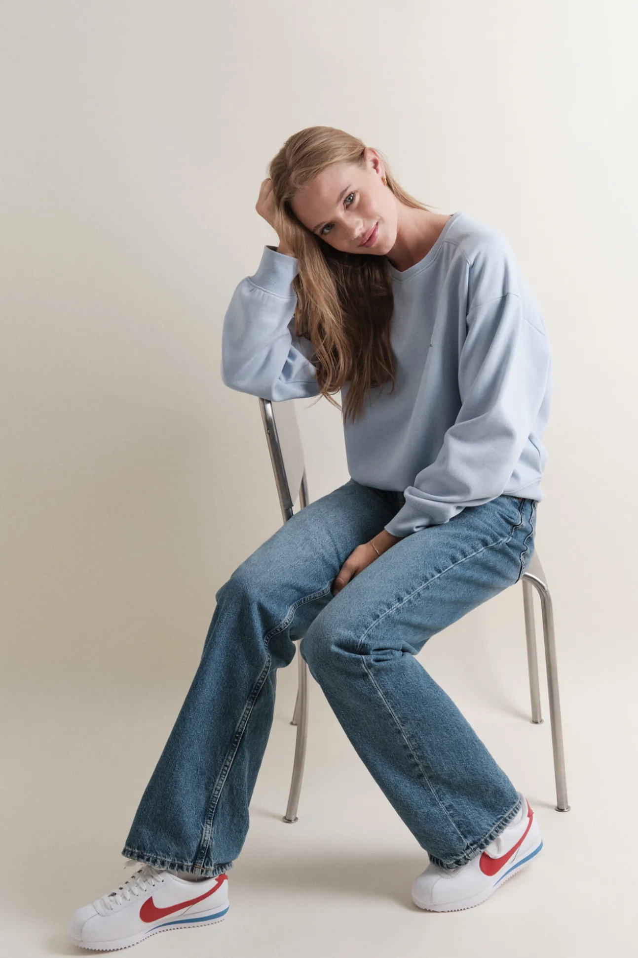 Sudadera corta felpa algodón azul claro
