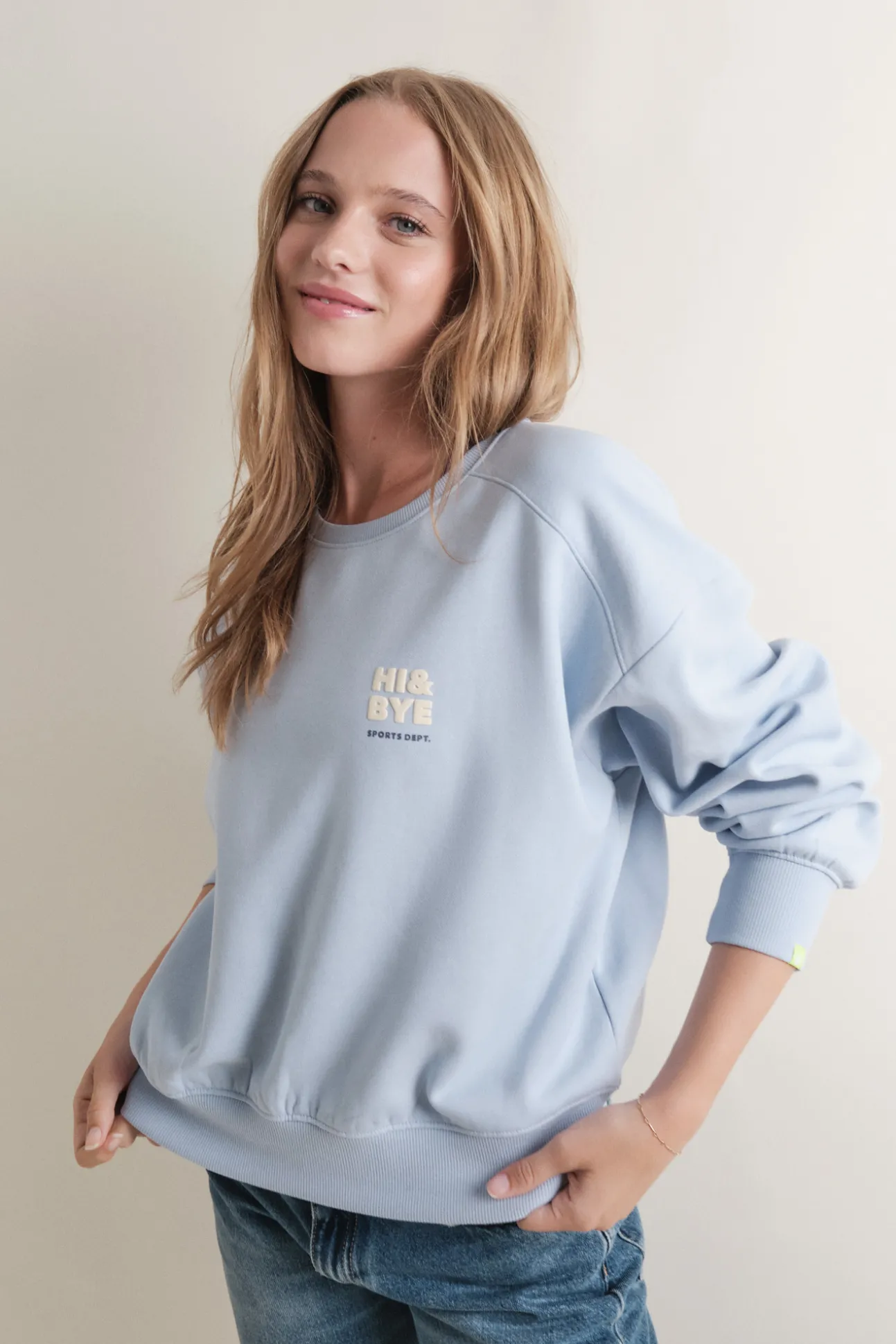 Sudadera corta felpa algodón azul claro