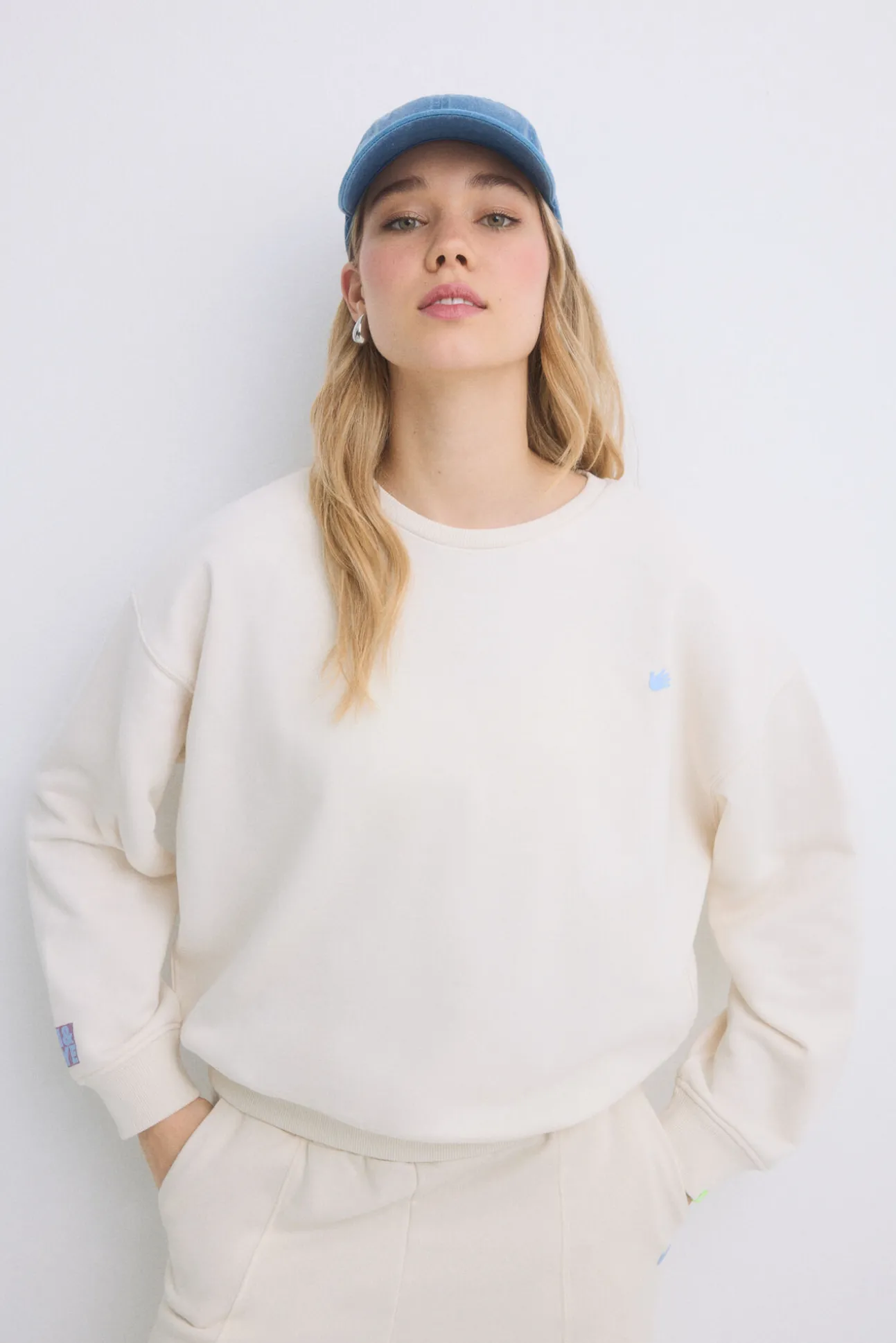 Sudadera felpa algodón marfil