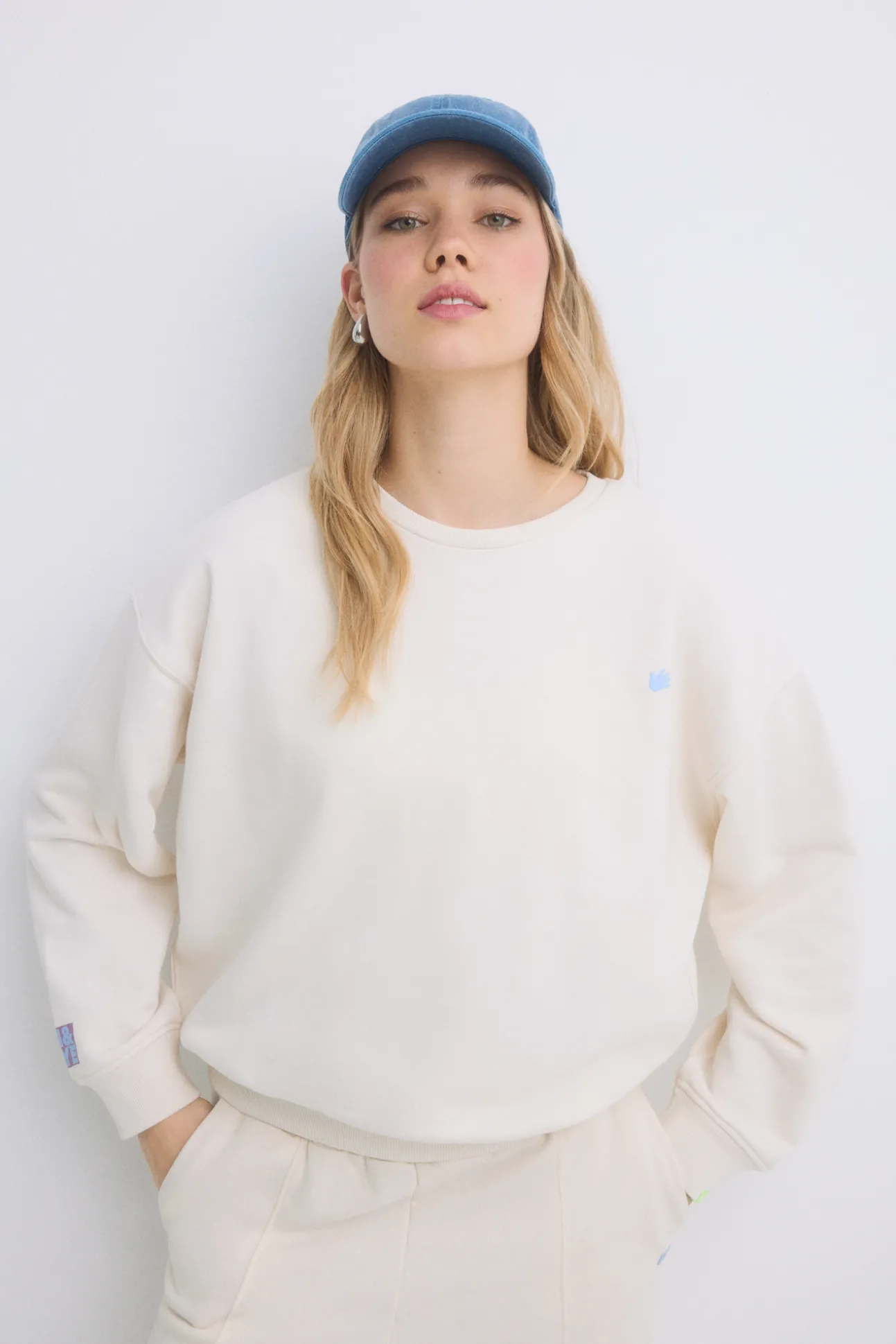 Sudadera felpa algodón marfil