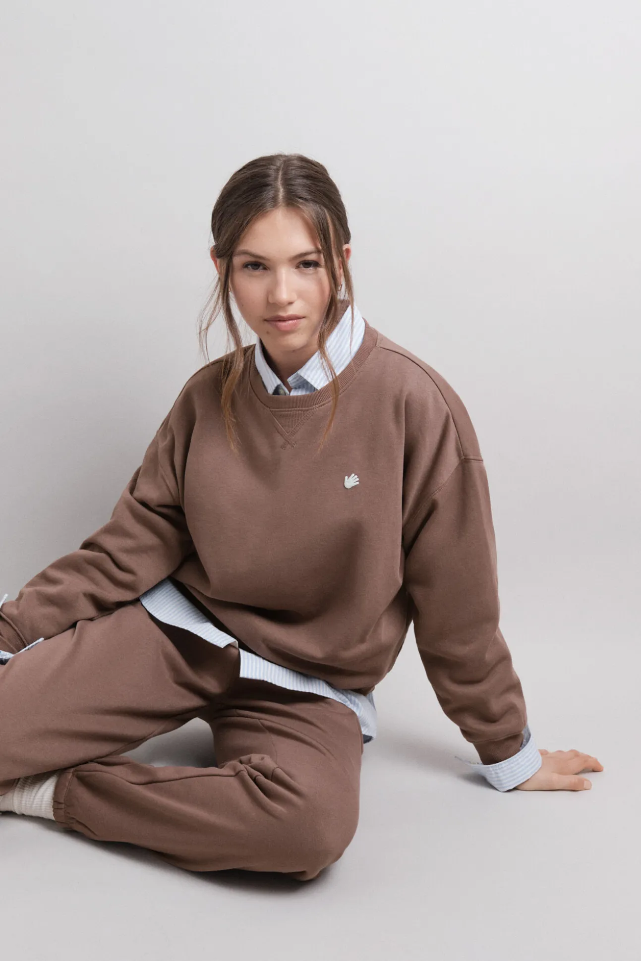 Sudadera felpa lisa marrón