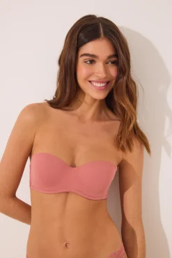 Sujetador STRAPLESS microfibra y encaje rosa