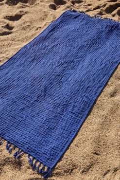 Toalla de playa de algodón azul eléctrico Ola