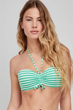 Top bikini bandeau estampado rayas multicolor