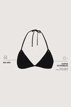 Top bikini triangular cortina negro