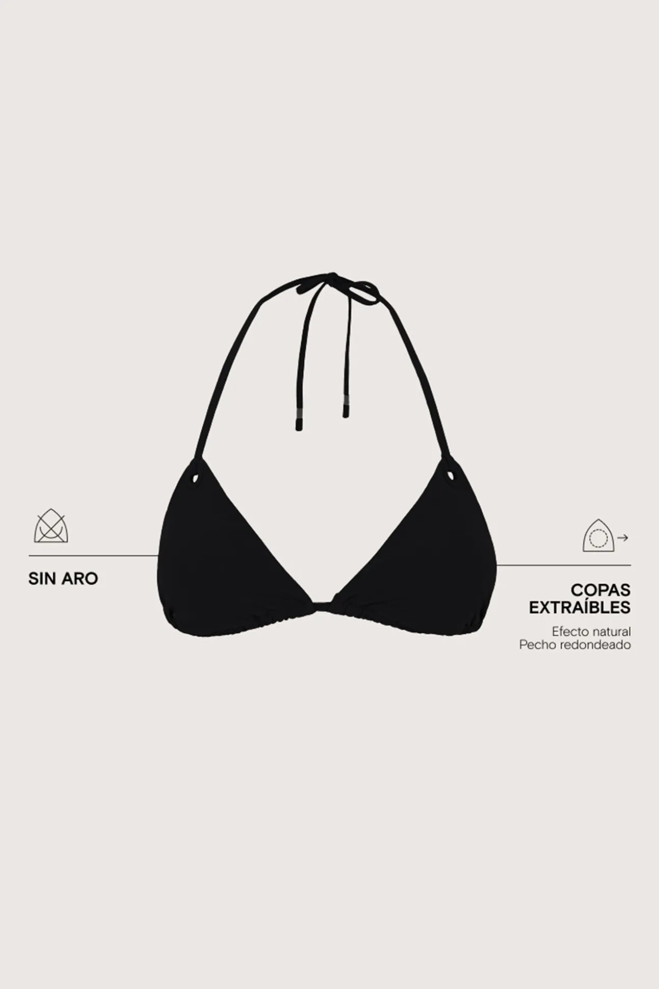 Top bikini triangular cortina negro