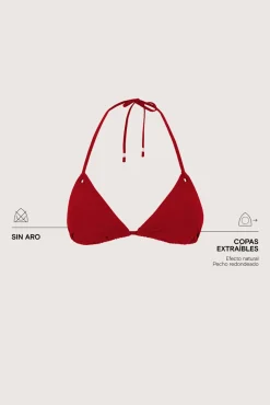 Top bikini triangular cortina rojo