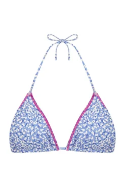 Top bikini triangular cortina leopardo azul