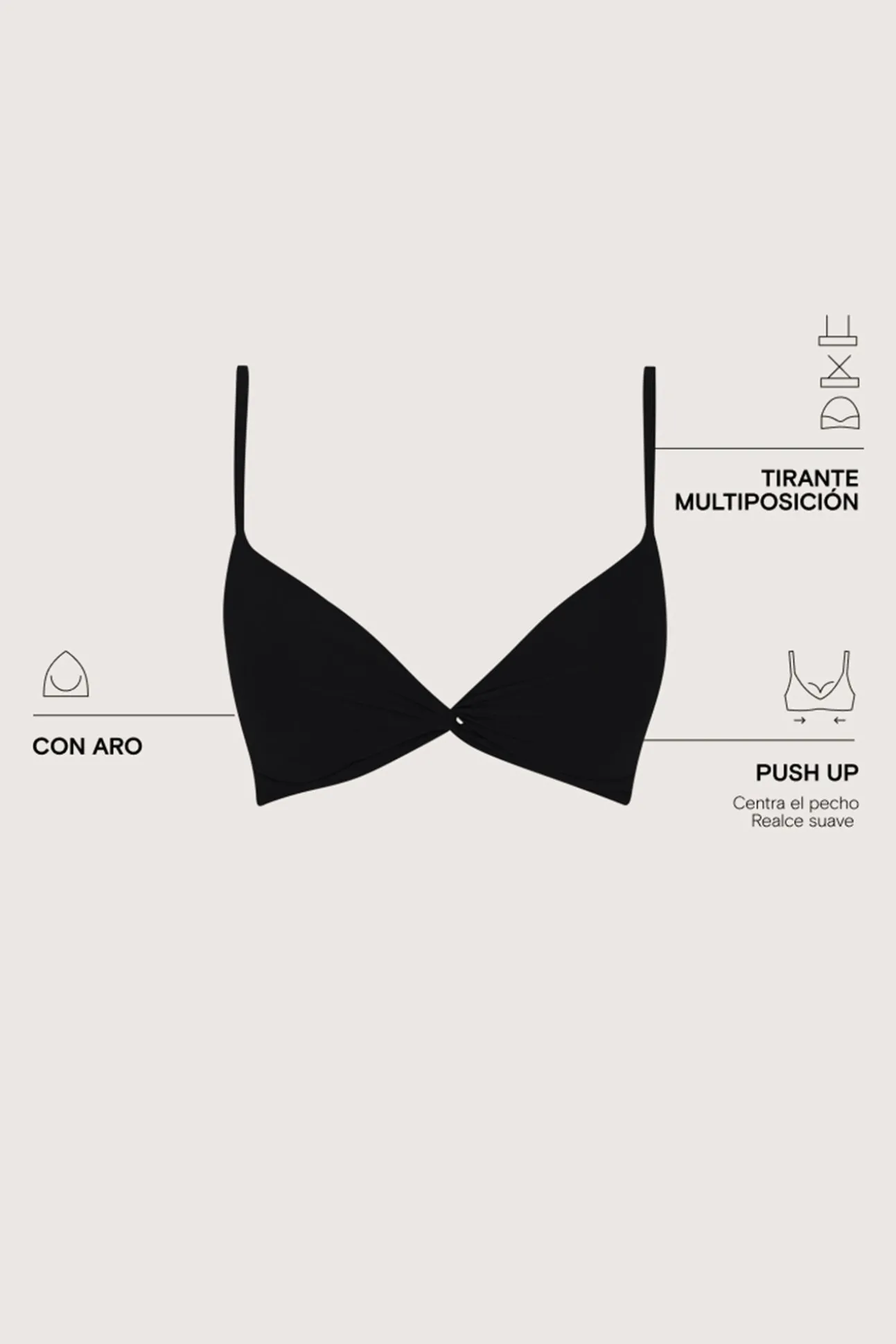 Top bikini triangular push up negro