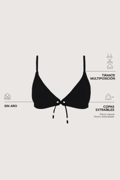Top bikini triangular sin aro negro
