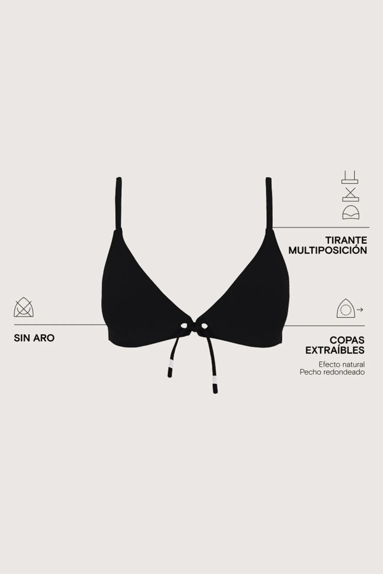 Top bikini triangular sin aro negro