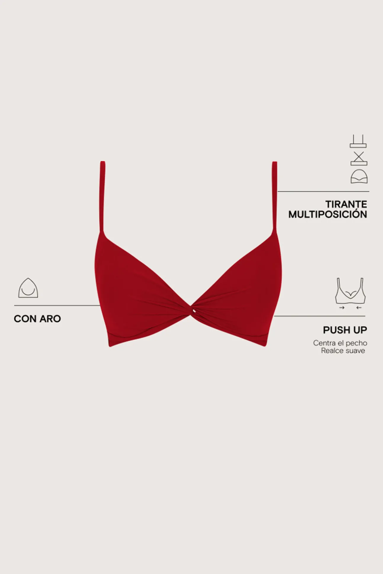 Top bikini triangular sin aro rojo