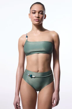 Top de bikini asimétrico verde