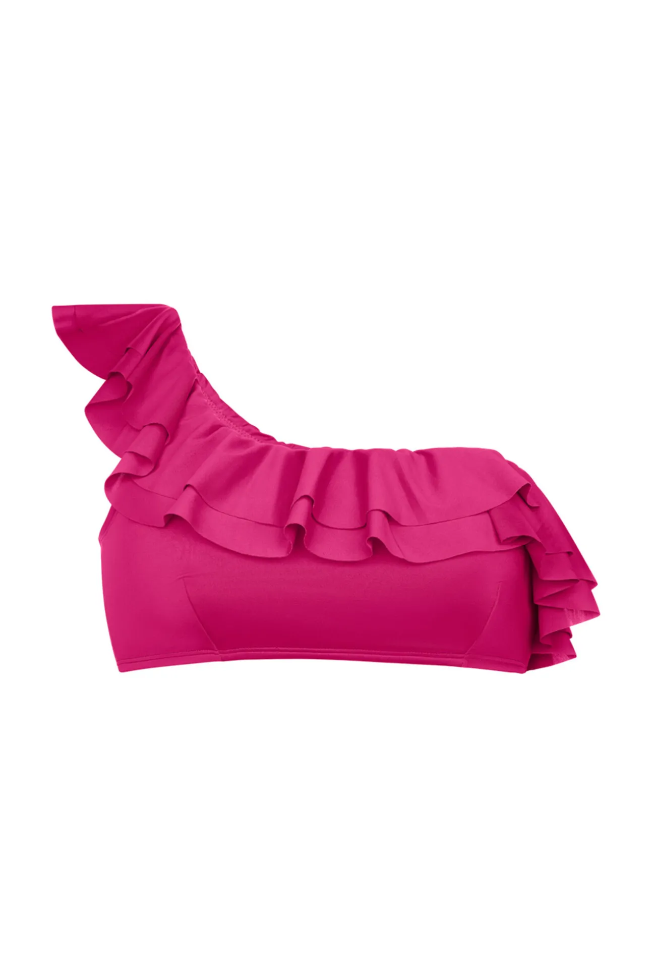 Top de bikini asimétrico volantes rosa