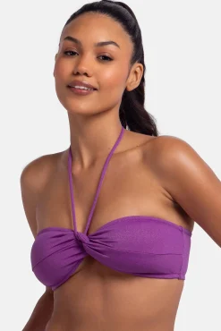 Top de bikini bandeau brillo morado
