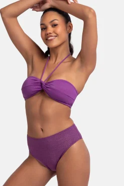 Top de bikini bandeau brillo morado