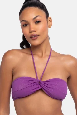 Top de bikini bandeau brillo morado