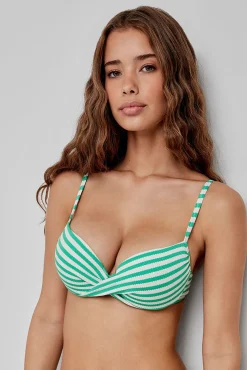 Top de bikini print rayas verdes