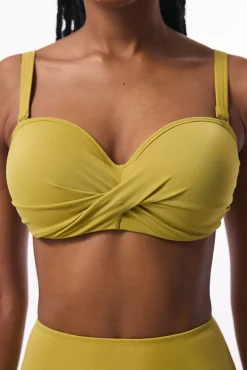 Top de bikini sin aro verde tirantes extraíbles