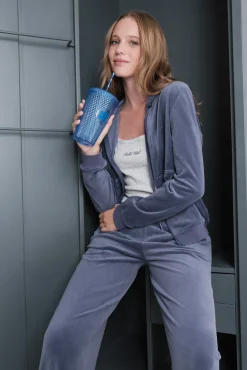 Vaso plástico cañita integrada azul medio