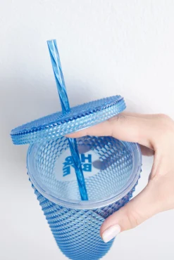 Vaso plástico cañita integrada azul medio