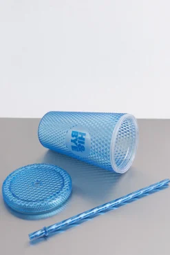 Vaso plástico cañita integrada azul medio