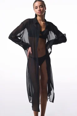 Vestido camisero largo playa negro