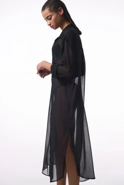 Vestido camisero largo playa negro
