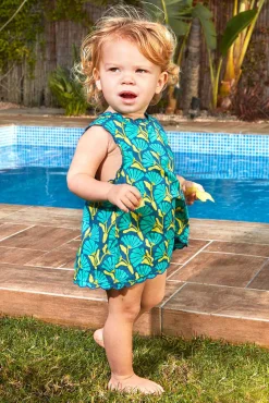 Vestido de flores con lazo azul