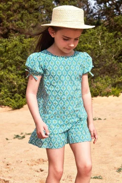 Vestido manga abullonada con estampado d azul claro