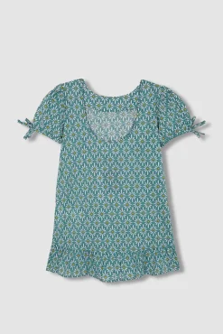 Vestido manga abullonada con estampado d azul claro