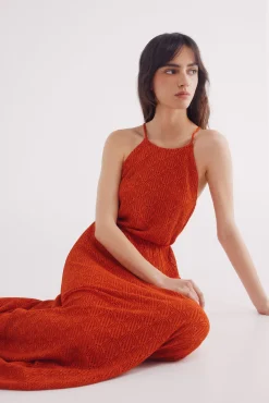 Vestido midi escote halter crochet