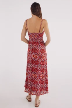 Vestido midi estampado detalles trenzados