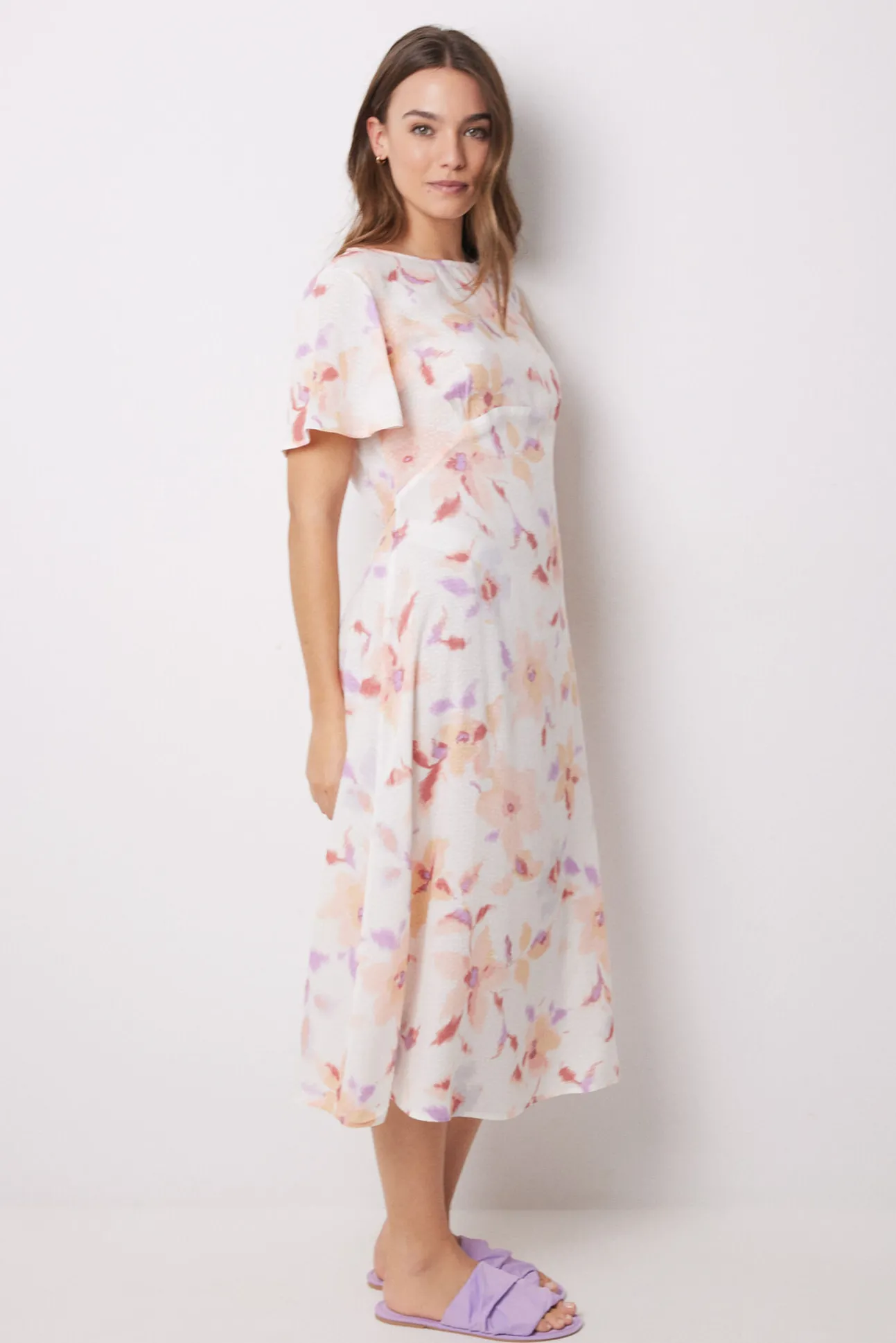 Vestido midi viscosa print flores